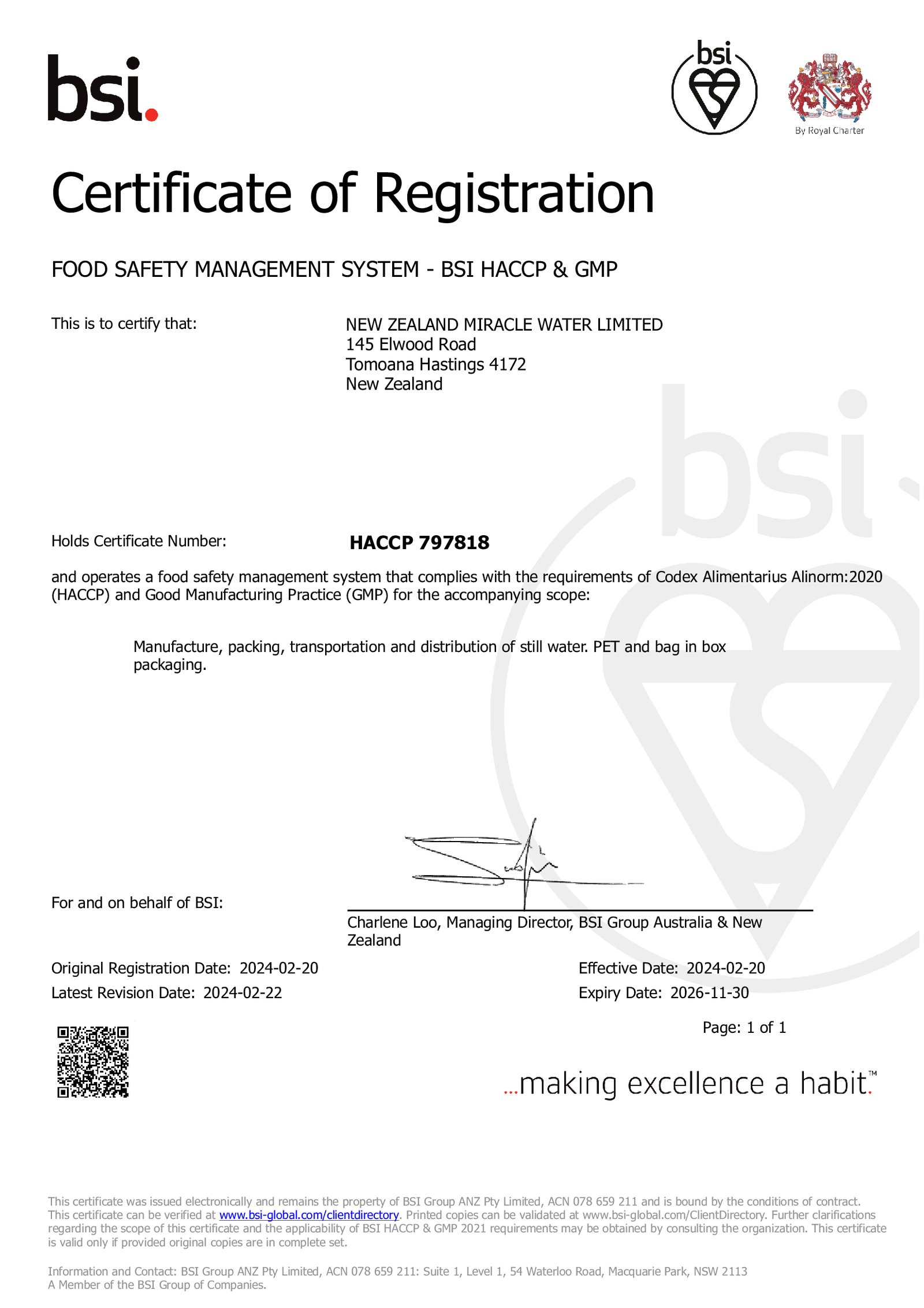 NZ Miracle Water — Certificate of Registration MPI000299/1